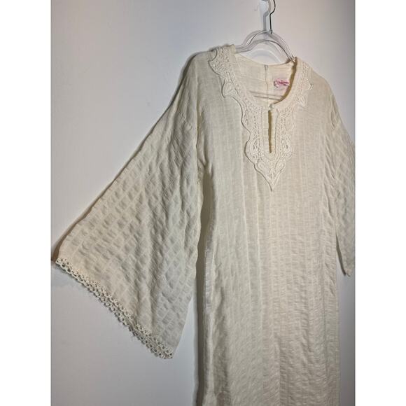 1970s Evelyn Pearson Embroidered Muslin Boho Dress with Bell Sleeves small - Picture 12 of 16